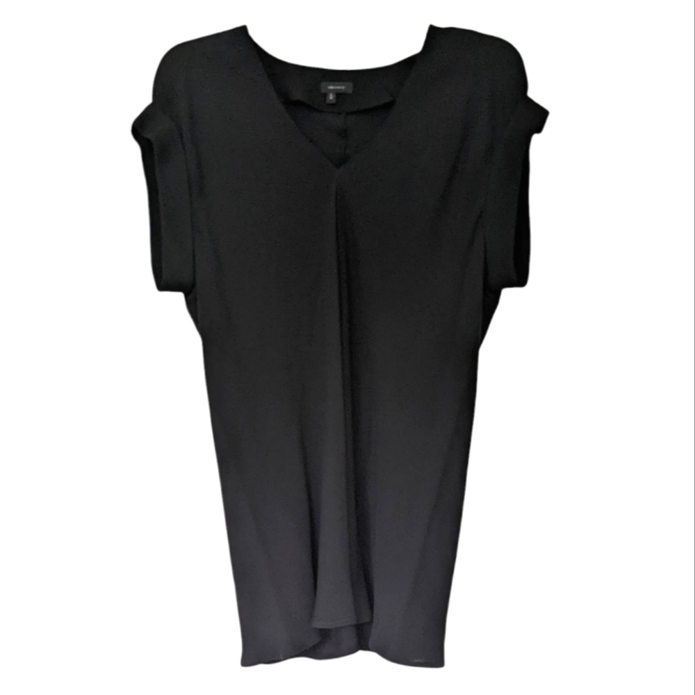 Theory 100 Percent Silk Short Sleeve Shirt Women's Size Large Black V Neck